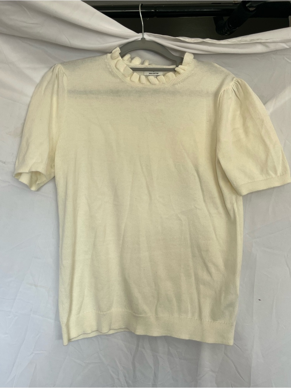 J Crew Women's Cream Short Sleeve Ruffle Neck Knit Top NWT Preppy Classic